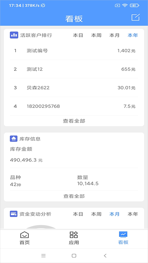 管家婆云App数据看板界面